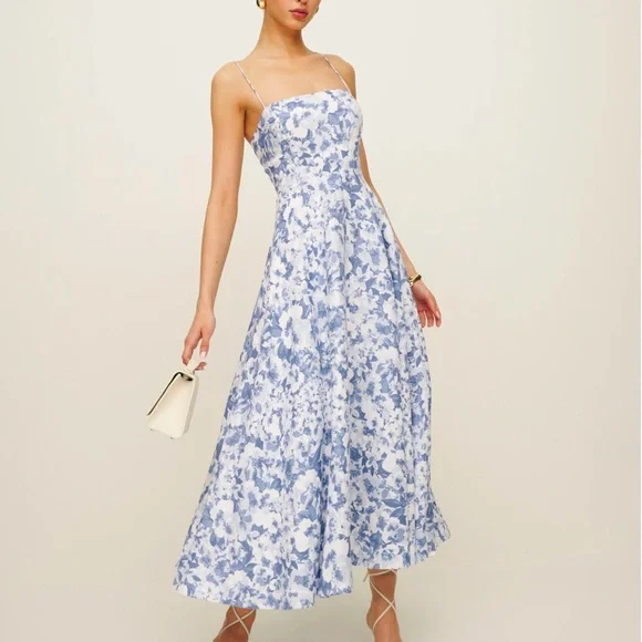 Reformation Blue and White Floral Midi Dress - Picture 3 of 6